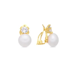 Pendientes de Perla Blanca acabado en oro amarillo de 18k - Jae