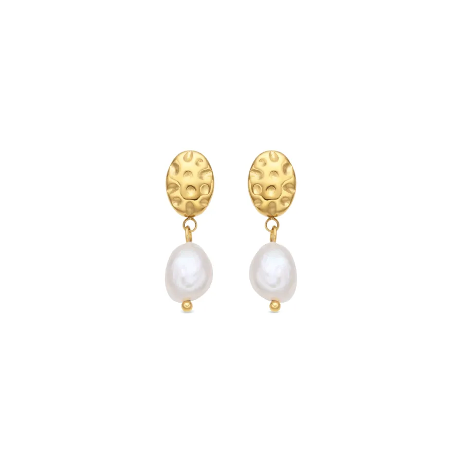 Pendientes de Perla Blanca acabado en oro amarillo 18k - Kixo
