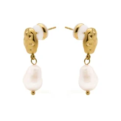 Pendientes de Perla Blanca acabado en oro amarillo 18k - Kixo