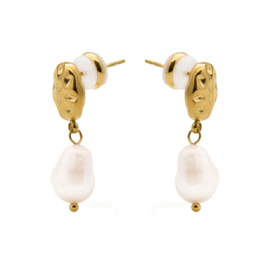 Pendientes de Perla Blanca acabado en oro amarillo 18k - Kixo