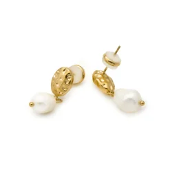 Pendientes de Perla Blanca acabado en oro amarillo 18k - Kixo