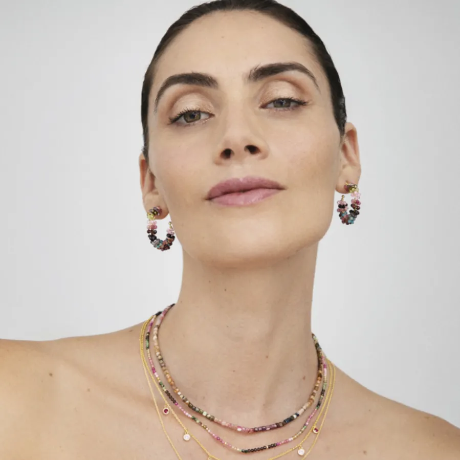 Pendientes de Plata de Ley 925 con Turmalina Multicolor acabados en oro amarillo 18K - Salblai
