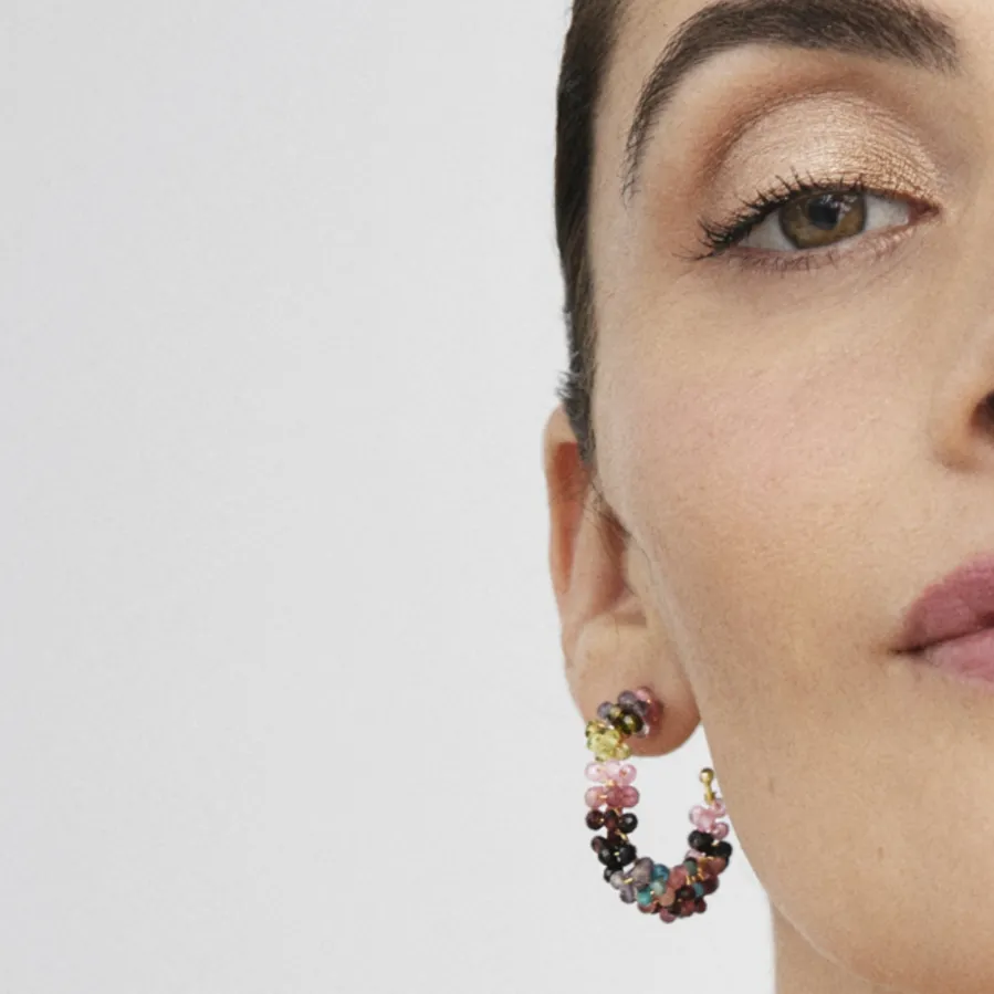 Pendientes de Plata de Ley 925 con Turmalina Multicolor acabados en oro amarillo 18K - Salblai