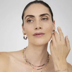 Pendientes de Plata de Ley 925 con Turmalina Multicolor acabados en oro amarillo 18K - Salblai