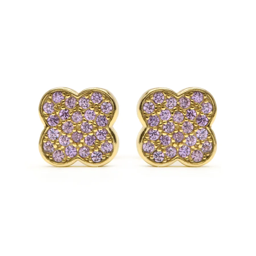 Pendientes de Plata de Ley 925 y Circonita Amatista acabado en oro amarillo 18k - Alsion