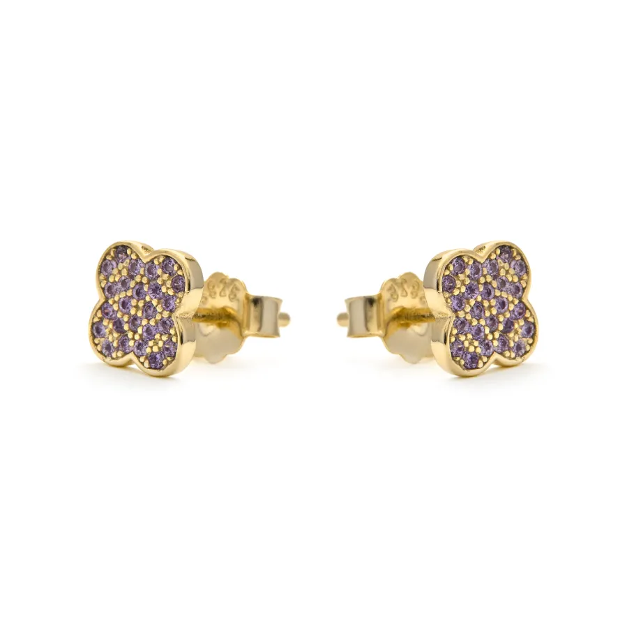 Pendientes de Plata de Ley 925 y Circonita Amatista acabado en oro amarillo 18k - Alsion