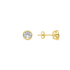 Pendientes de Plata de Ley 925 de 6mm con Circonita acabados en Oro Amarillo de 18k- Basili