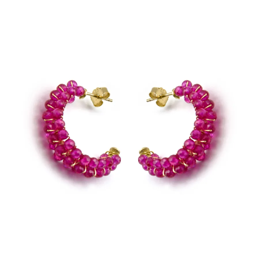 Pendientes de Plata de Ley 925 y Cristal Rosa acabado oro 18k - Siran
