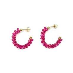 Pendientes de Plata de Ley 925 y Cristal Rosa acabado oro 18k - Siran