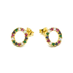 Pendientes de Plata de Ley 925 con Circonita Multicolor acabados en oro amarillo 18K - Machi