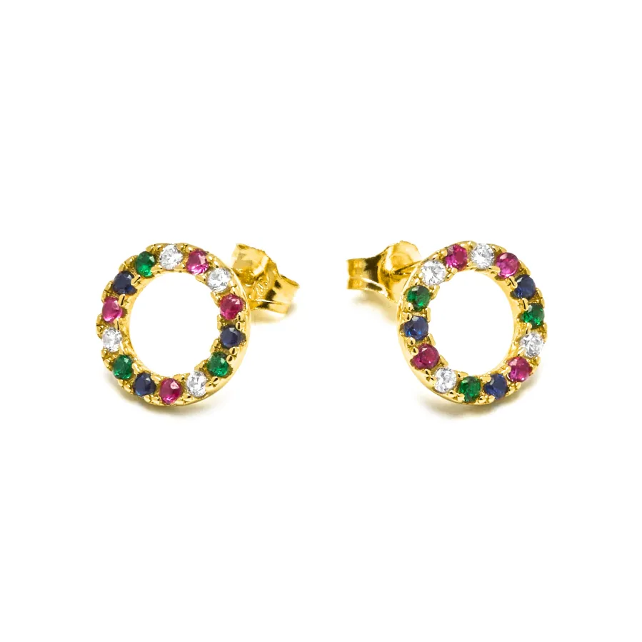 Pendientes de Plata de Ley 925 con Circonita Multicolor acabados en oro amarillo 18K - Machi