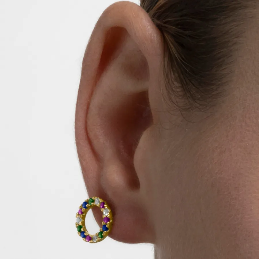 Pendientes de Plata de Ley 925 con Circonita Multicolor acabados en oro amarillo 18K - Machi