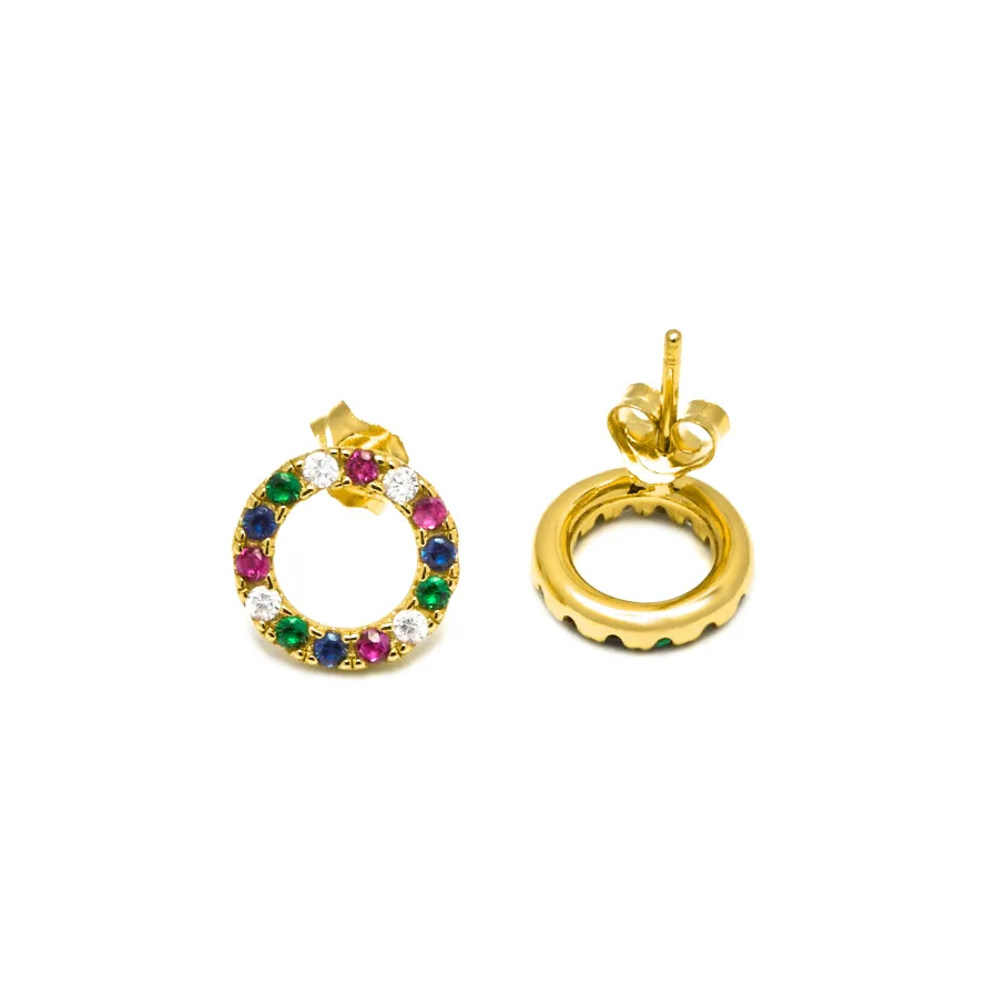 Pendientes de Plata de Ley 925 con Circonita Multicolor acabados en oro amarillo 18K - Machi