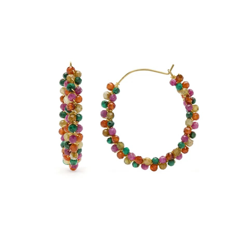 Pendientes de Plata de Ley 925 y Turmalina Multicolor acabado en oro amarillo 18k - Rend