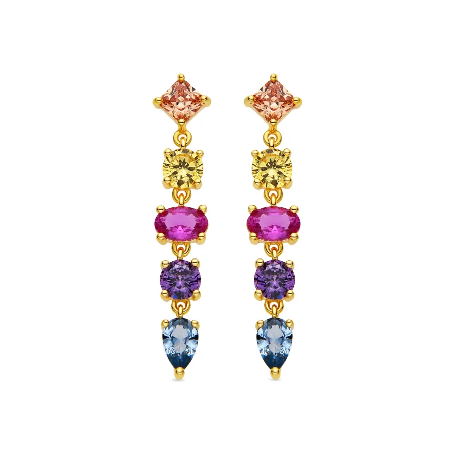Pendientes de Plata de Ley 925 y Circonita Multicolor acabado oro 18k - Narxo