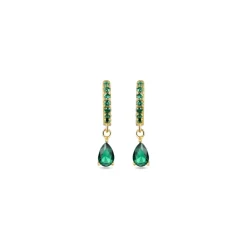 Pendientes de Plata de Ley 925 con Circonita Esmeralda acabados en oro amarillo 18K - Intheon