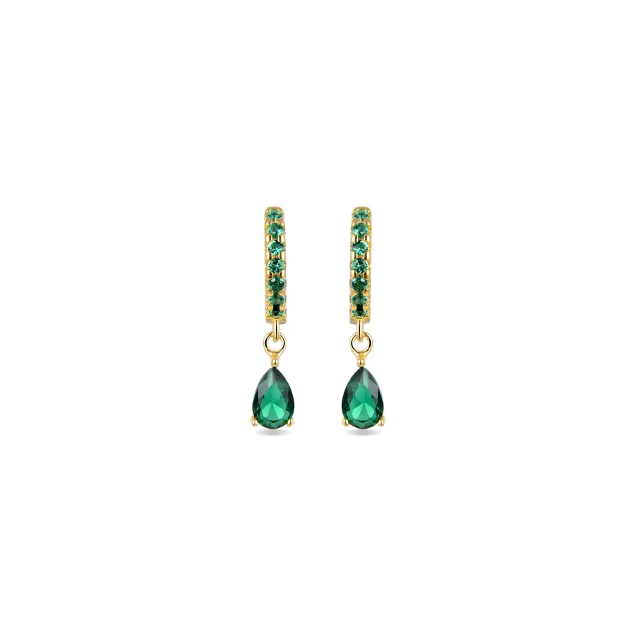 Pendientes de Plata de Ley 925 con Circonita Esmeralda acabados en oro amarillo 18K - Intheon