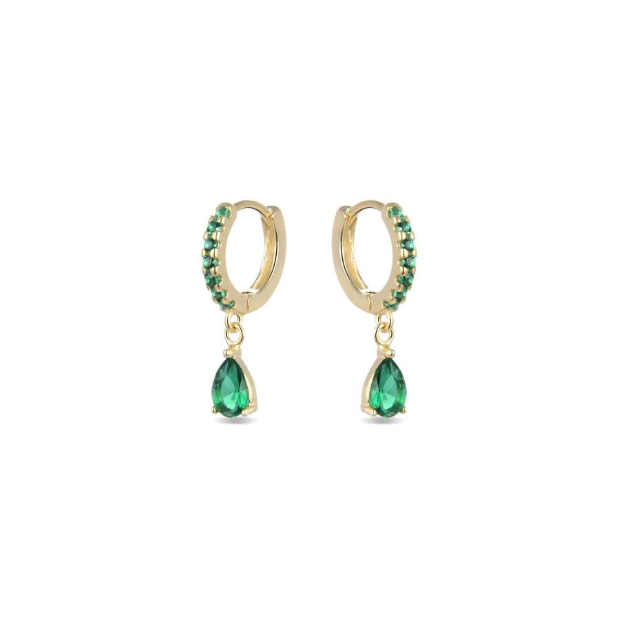 Pendientes de Plata de Ley 925 con Circonita Esmeralda acabados en oro amarillo 18K - Intheon