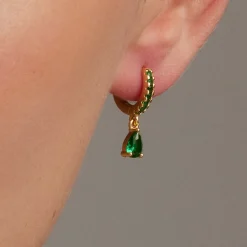 Pendientes de Plata de Ley 925 con Circonita Esmeralda acabados en oro amarillo 18K - Intheon