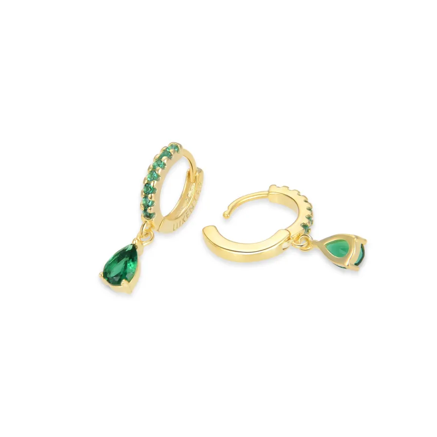 Pendientes de Plata de Ley 925 con Circonita Esmeralda acabados en oro amarillo 18K - Intheon