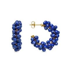 Pendientes de Plata de Ley 925 y Cristal Azul Oscuro acabado oro amarillo de 18k - Silka
