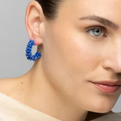 Pendientes de Plata de Ley 925 y Cristal Azul Oscuro acabado oro amarillo de 18k - Silka
