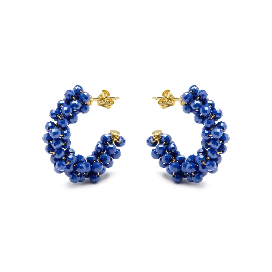 Pendientes de Plata de Ley 925 y Cristal Azul Oscuro acabado oro amarillo de 18k - Silka