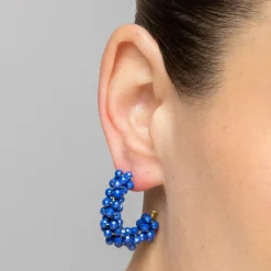 Pendientes de Plata de Ley 925 y Cristal Azul Oscuro acabado oro amarillo de 18k - Silka