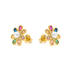 Pendientes de Plata de Ley 925 y Circonita Multicolor acabado en oro amarillo 18k - Bosul