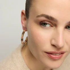 Pendientes de Plata de Ley 925 y Agata Multicolor acabado oro amarillo de 18k Umex