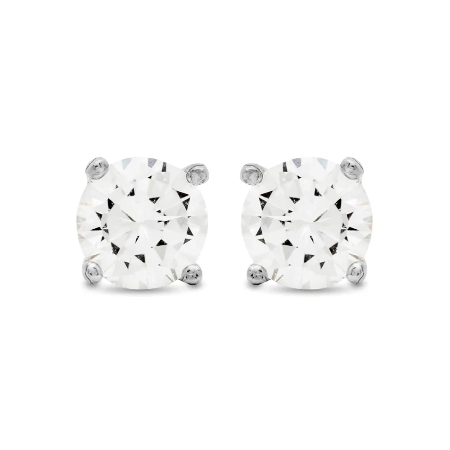 Pendientes de plata de ley 925de 6mm con Circonita acabados en rodio - Básico