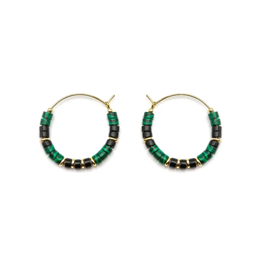 Pendientes de Plata de Ley 925 y Malaquita acabado oro 18k - Ilmina