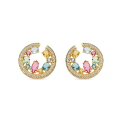 Pendientes de Plata de Ley 925 y Circonita Multicolor acabado oro amarillo de 18k - Sab