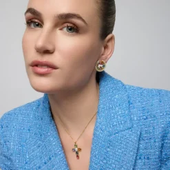 Pendientes de Plata de Ley 925 y Circonita Multicolor acabado oro amarillo de 18k - Sab