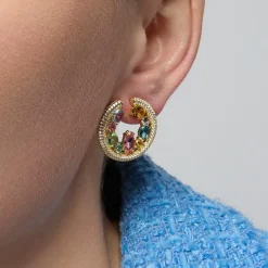 Pendientes de Plata de Ley 925 y Circonita Multicolor acabado oro amarillo de 18k - Sab