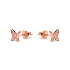 Pendientes de Plata de Ley 925 con Circonita Brillante acabados en oro rosa 18K - Mariposa