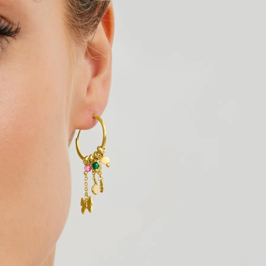 Pendientes de Plata de Ley 925 con Cristal Multicolor acabados en oro amarillo 18K - Mariposa