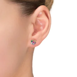 Pendientes de Plata de Ley 925 con Circonita Multicolor acabados en oro rosa 18K - Laken