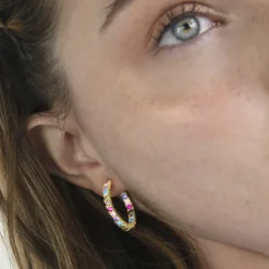 Pendientes de Plata de Ley 925 con Circonita Multicolor acabados en oro amarillo 18K - Azarlo