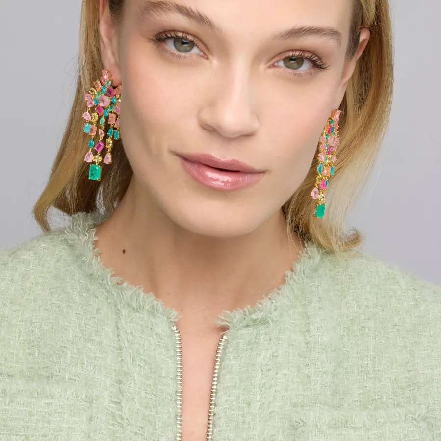 Pendientes de Plata de Ley 925 y Cuarzo Hidrotermal Multicolor acabado oro amarillo de 18k - Pangha