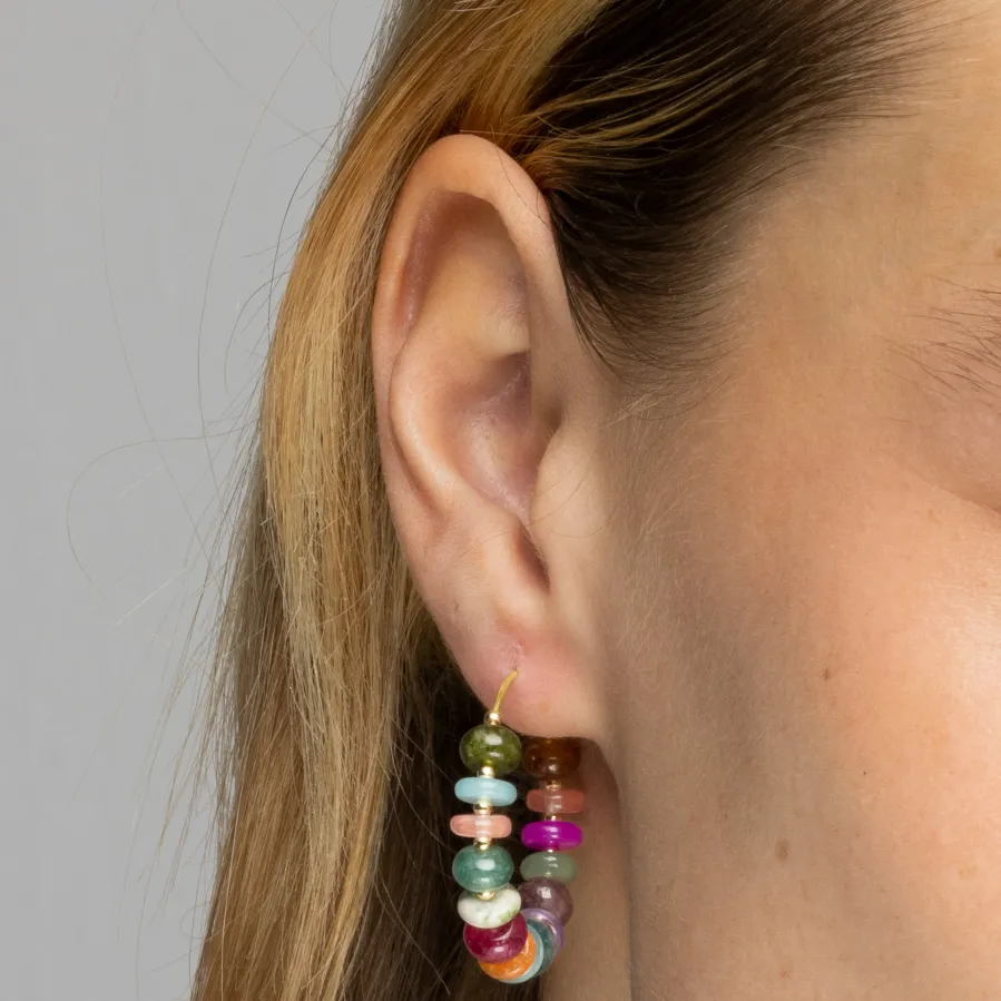 Pendientes de Plata de Ley 925 y Agata Multicolor acabado oro amarillo de 18k - Laha