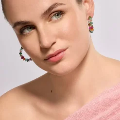Pendientes de Plata de Ley 925 y Agata Multicolor acabado oro amarillo de 18k - Laha