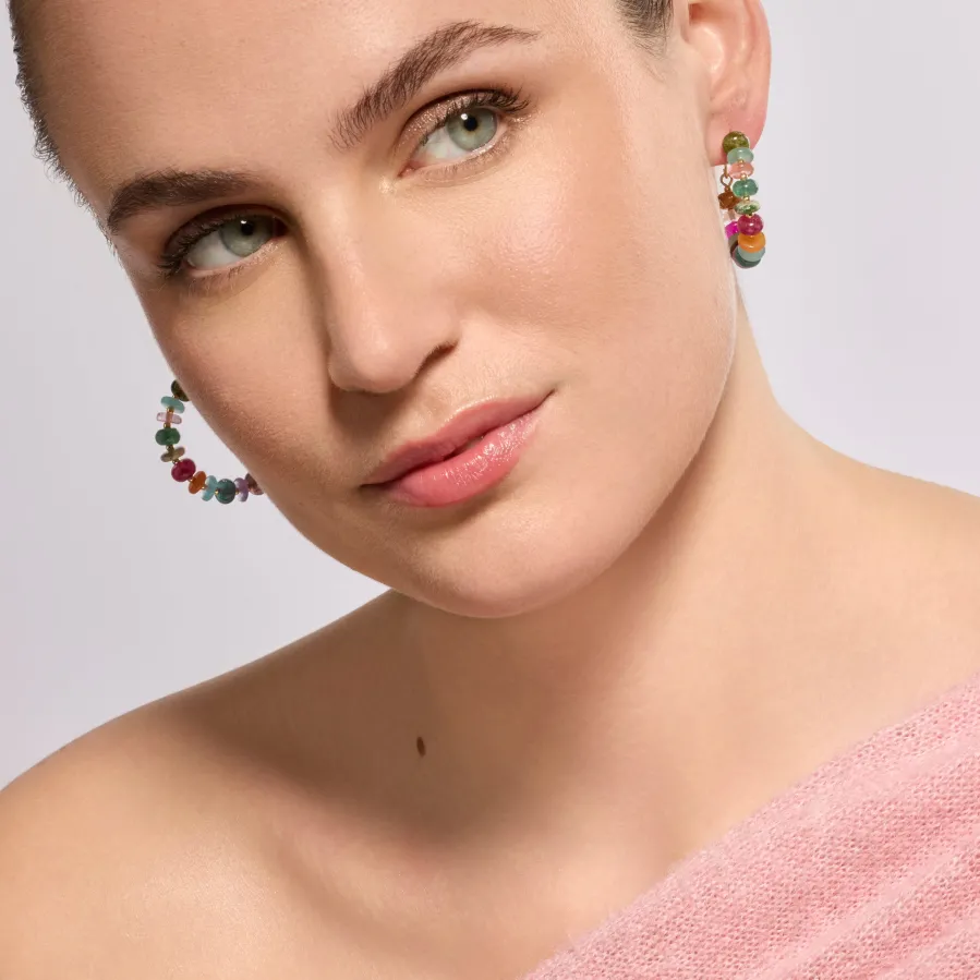 Pendientes de Plata de Ley 925 y Agata Multicolor acabado oro amarillo de 18k - Laha