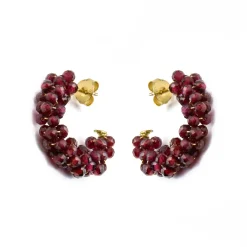 Pendientes de Plata de Ley 925 y Cristal Granate acabado oro 18k - Silka