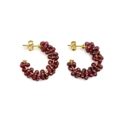 Pendientes de Plata de Ley 925 y Cristal Granate acabado oro 18k - Silka