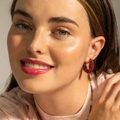 Pendientes de Plata de Ley 925 y Cristal Granate acabado oro 18k - Silka