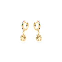 Pendientes de Plata de Ley 925 y Circonita Multicolor acabado oro amarillo de 18k - Arbol Vida