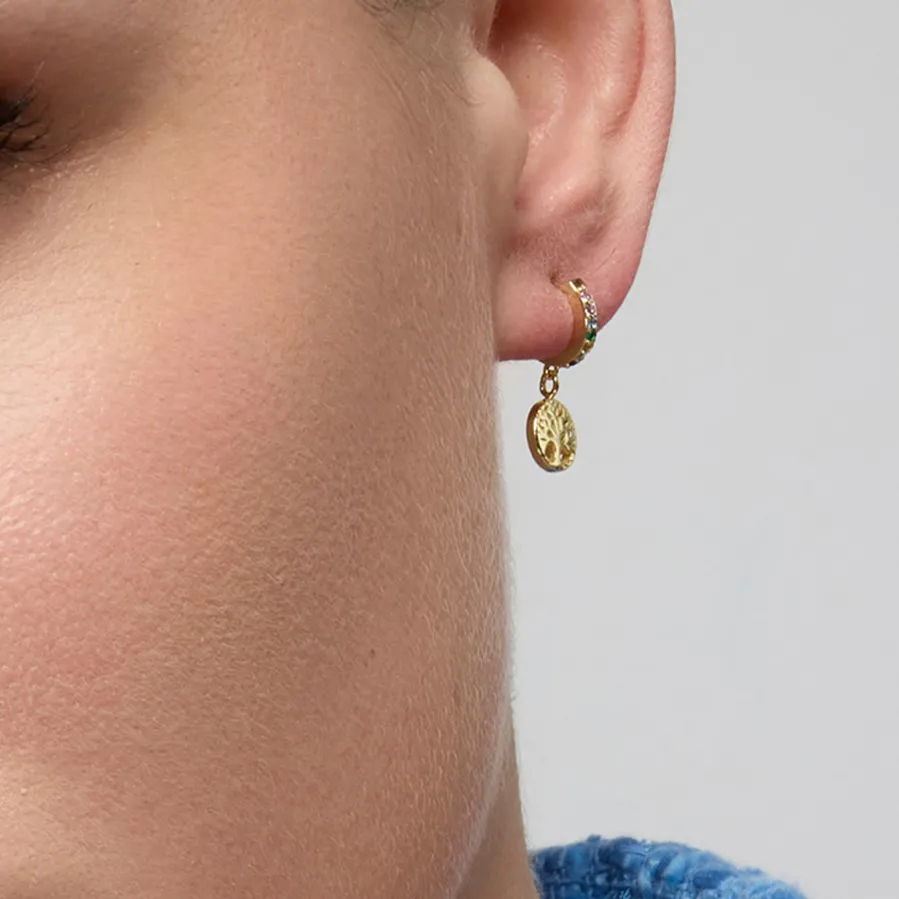 Pendientes de Plata de Ley 925 y Circonita Multicolor acabado oro amarillo de 18k - Arbol Vida