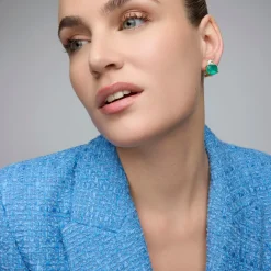Pendientes de Plata de Ley 925 y Cuarzo Hidrotermal Verde Paraiba acabado oro amarillo de 18k - Rukna