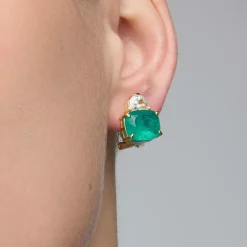 Pendientes de Plata de Ley 925 y Cuarzo Hidrotermal Verde Paraiba acabado oro amarillo de 18k - Rukna